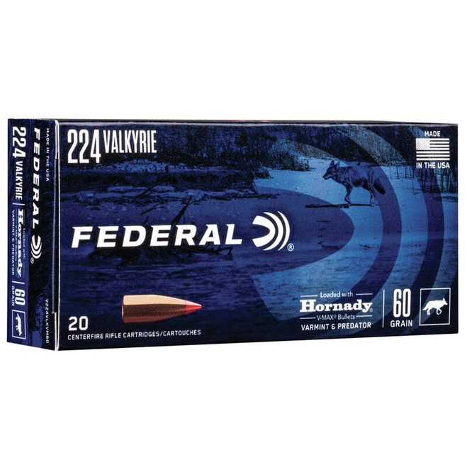 Federal Varmint & Predator Rifle Ammo 224 Valkyrie 60 gr. Hornady VMax 20 rd. Federal Varmint & Predator Rifle Ammo 224 Valkyrie 60 gr. Hornady VMax 20 rd.