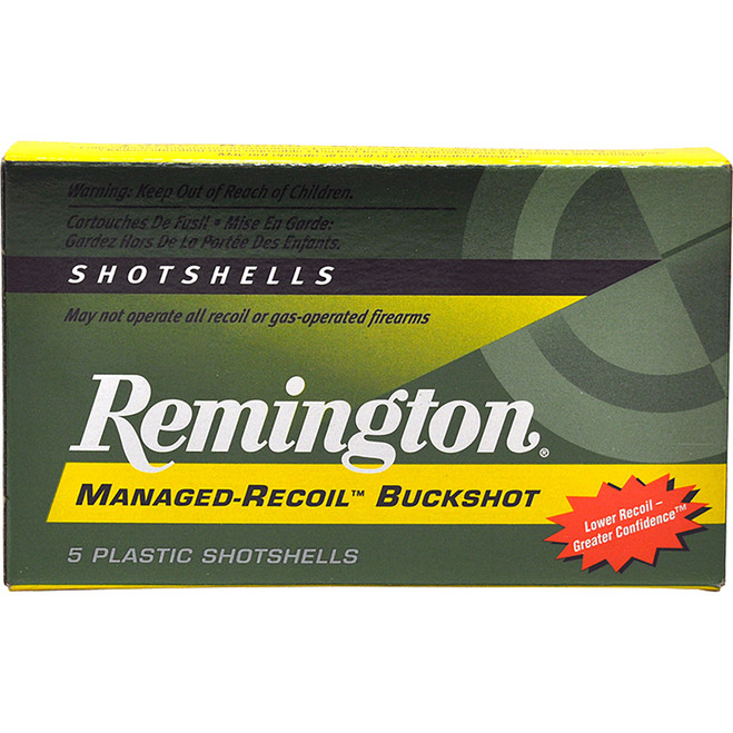 Remington Managed Recoil Buckshot Loads 12 ga. 2.75 in. 8 Pellet 00 Buck Shot 5 rd. Remington Managed Recoil Buckshot Loads 12 ga. 2.75 in. 8 Pellet 00 Buck Shot 5 rd.
