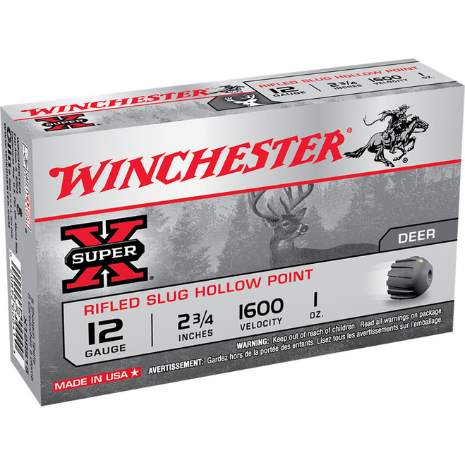 Winchester Super-X Rifled Slug Hollow Point 12 ga. 2.75 in. 1 oz. Hollow Point Slug 5 rd. Winchester Super-X Rifled Slug Hollow Point 12 ga. 2.75 in. 1 oz. Hollow Point Slug 5 rd.