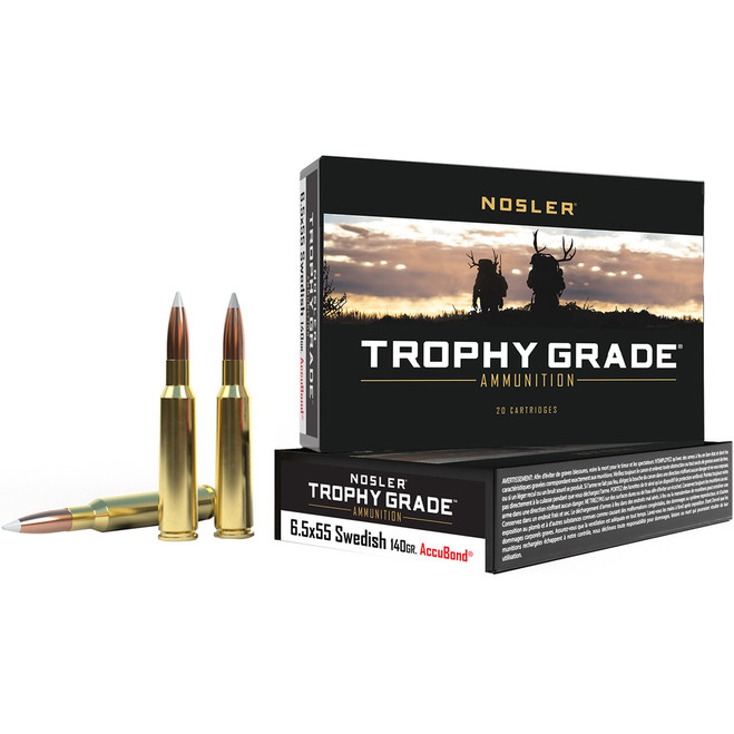 Nosler Trophy Grade Rifle Ammunition 6.5x55 S Mauser 140 gr. AB SP 20 rd. Nosler Trophy Grade Rifle Ammunition 6.5x55 S Mauser 140 gr. AB SP 20 rd.