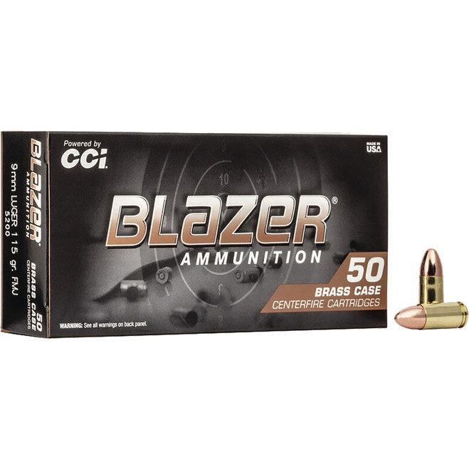 CCI Blazer Brass Pistol Ammo 9mm Luger 115 gr. FMJ Round Nose 50 rd. CCI Blazer Brass Pistol Ammo 9mm Luger 115 gr. FMJ Round Nose 50 rd.