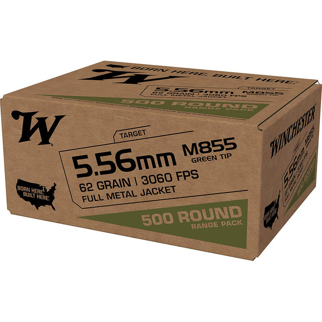 Winchester USA M855 Rifle Ammo 5.56 62 gr. FMJ 500 rd. Winchester USA M855 Rifle Ammo 5.56 62 gr. FMJ 500 rd.