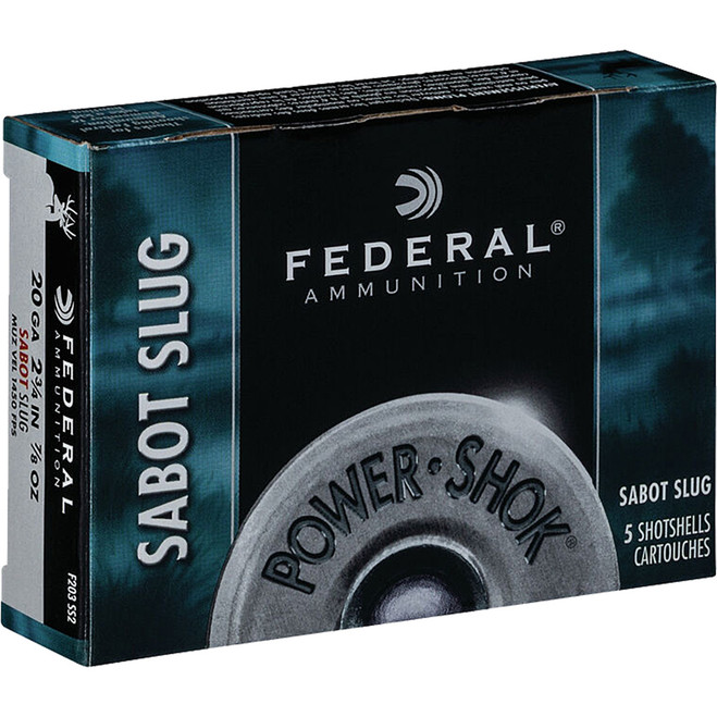 Federal Power-Shok Shotgun Ammo 20 ga. 2.75 in. 7/8 oz. Sabot Slug 5 rd. Federal Power-Shok Shotgun Ammo 20 ga. 2.75 in. 7/8 oz. Sabot Slug 5 rd.