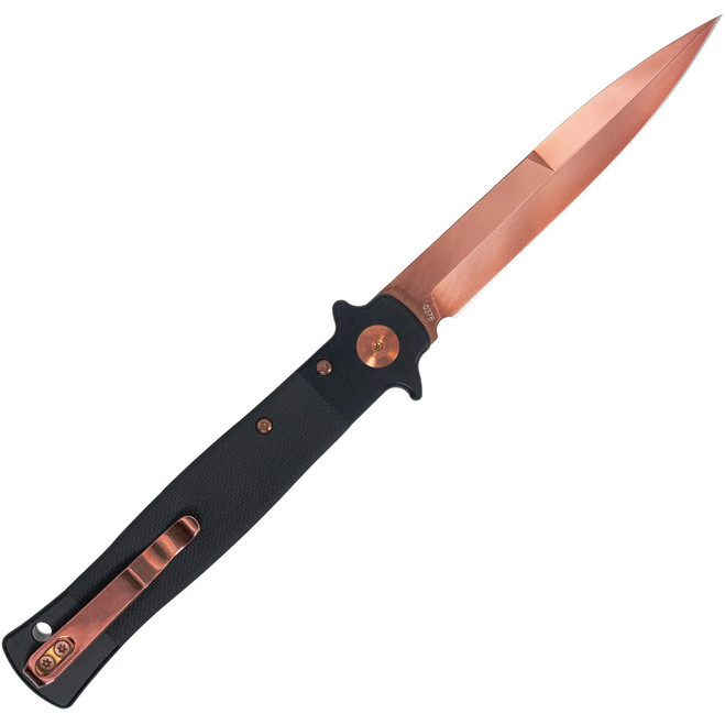 CobraTec Stiletto Button Lock G10 Knife Folding Blade Black/Rose Gold