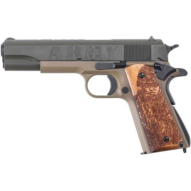 Auto-Ordnance 1911 Army 250th Pistol 45 ACP 5 in. ODG/Tan Engraved Scene 7 rd.