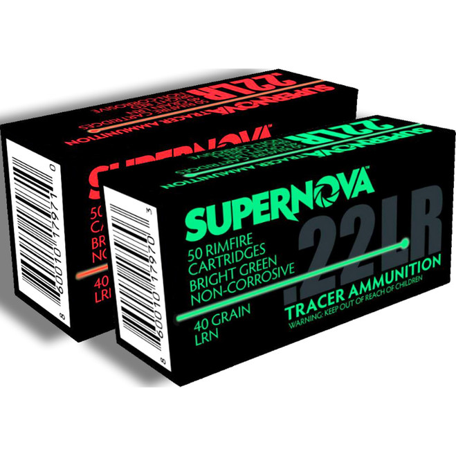 Supernova Tracer Rimfire Ammunition  22 LR 40gr. LRN Green Tracer 50 rd.