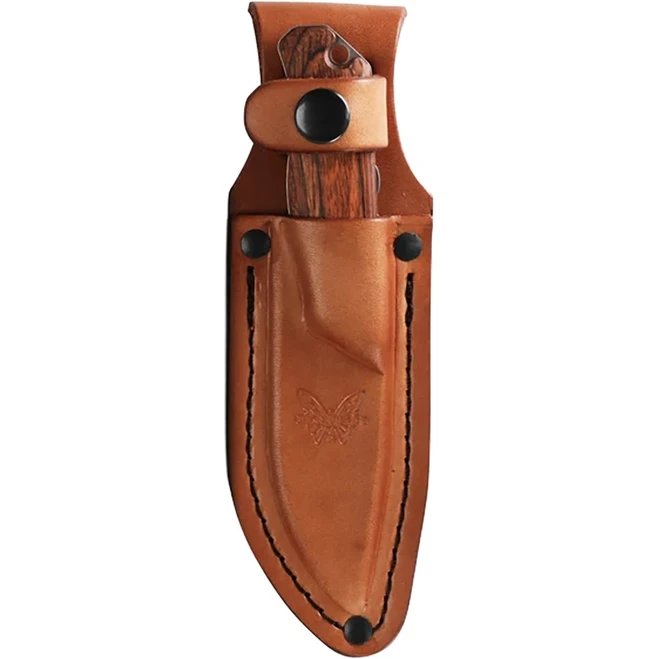 Benchmade Hidden Canyon Hunter Fixed Blade Knife Stabalized Wood Handle Leather Sheath