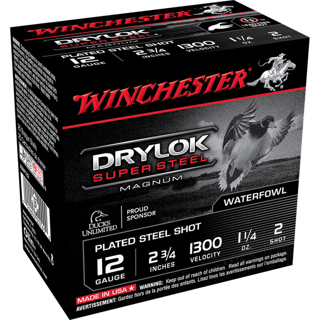 Winchester Drylok Magnum Plated Load 12 ga. 2.75 in. 1 1/4 oz. 2 Shot 25 rd. Winchester Drylok Magnum Plated Load 12 ga. 2.75 in. 1 1/4 oz. 2 Shot 25 rd.