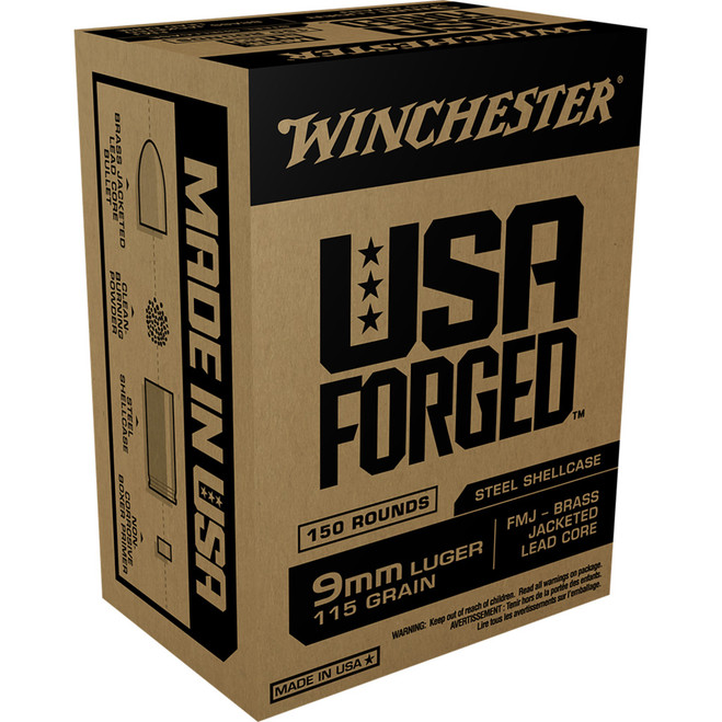 Winchester USA Forged Pistol Ammo 9mm 115 gr. FMJ Brass Jacketed Lead Core 150 rd. Winchester USA Forged Pistol Ammo 9mm 115 gr. FMJ Brass Jacketed Lead Core 150 rd.