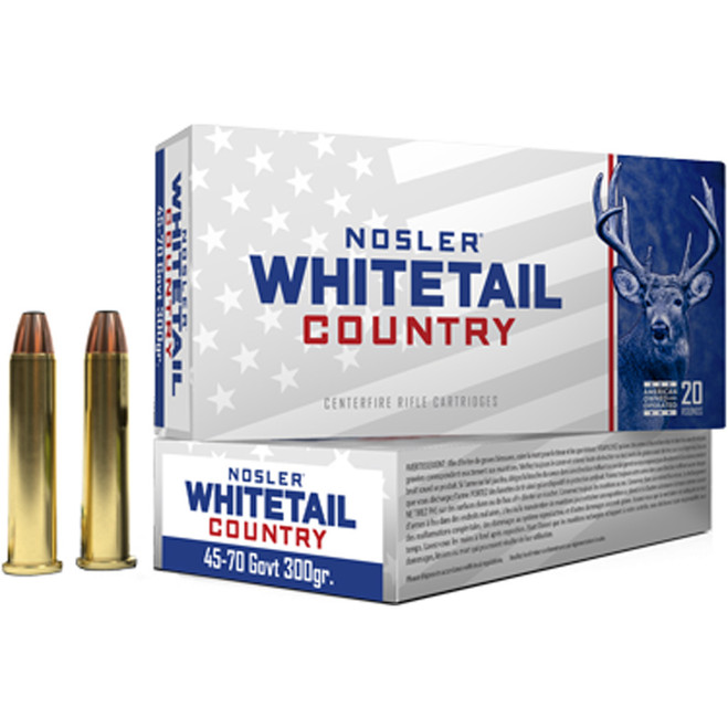 Nosler Whitetail Country Rifle Ammo 45-70 Govt 300 gr. SW 20 rd. Nosler Whitetail Country Rifle Ammo 45-70 Govt 300 gr. SW 20 rd.
