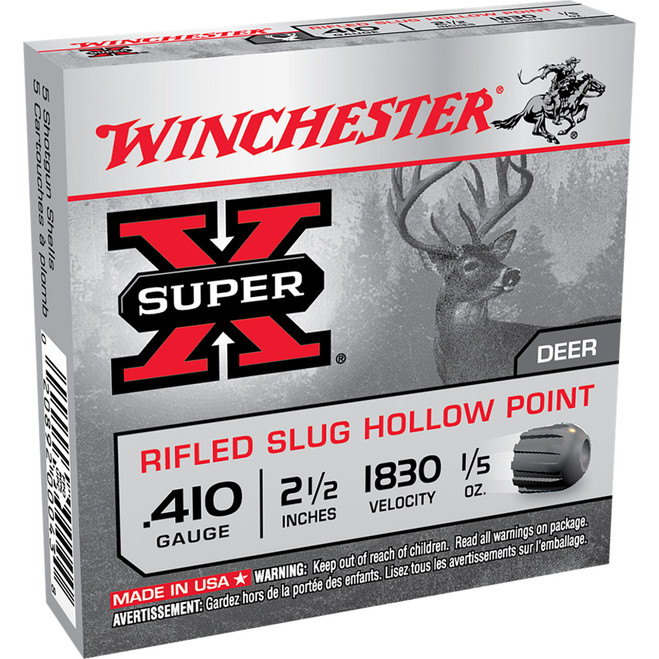 Winchester Super-X Foster Slug 410 ga. 2.5 in. 1/5 oz. Rifled Slug 5 rd. Winchester Super-X Foster Slug 410 ga. 2.5 in. 1/5 oz. Rifled Slug 5 rd.