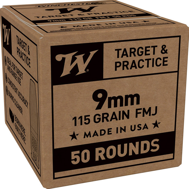 Winchester Target Pistol Ammo 9mm 115 gr. FMJ 50 rd Winchester Target Pistol Ammo 9mm 115 gr. FMJ 50 rd
