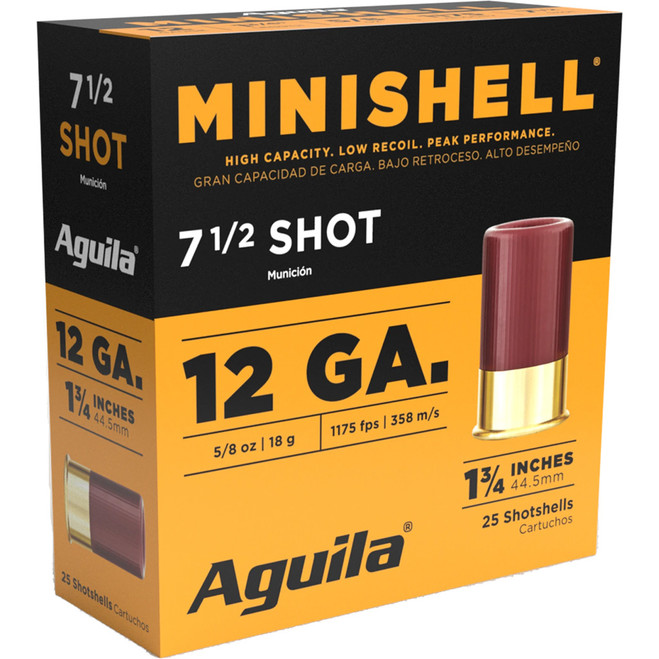 Aguila Minishell Shotgun Load 12 ga. 1.75 in. 5/8 oz. 7.5 Shot 25 rd. Aguila Minishell Shotgun Load 12 ga. 1.75 in. 5/8 oz. 7.5 Shot 25 rd.