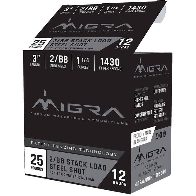 Migra Staxd Shotgun Ammo 12 ga. 3 in. 1.25 oz. 2-4 Shot 25 rd