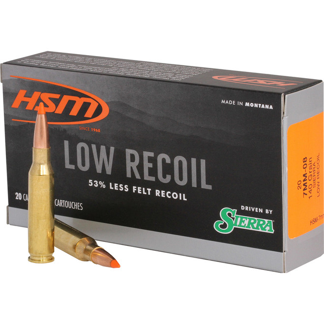 HSM Low Recoil Rifle Ammunition 7mm-08 Rem. Sierra 140 gr. 20 rd. HSM Low Recoil Rifle Ammunition 7mm-08 Rem. Sierra 140 gr. 20 rd.