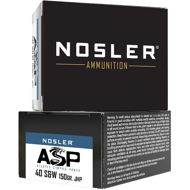 Nosler ASP Handgun Ammo 40 S&W 150 gr. HG JHP 20 rd. Nosler ASP Handgun Ammo 40 S&W 150 gr. HG JHP 20 rd.