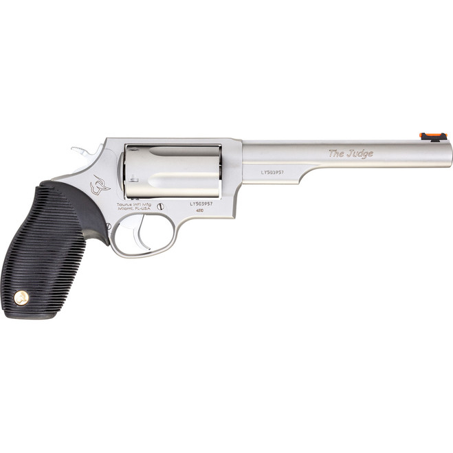 Taurus Judge Revolver 45 LC/410 ga. 6.5 in. Stainless 5 rd. Rubber Grips Taurus Judge Revolver 45 LC/410 ga. 6.5 in. Stainless 5 rd. Rubber Grips