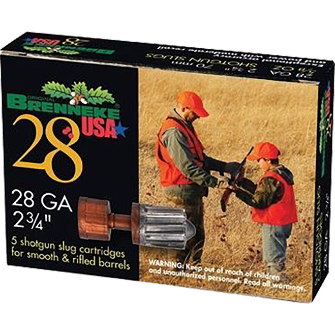 Brenneke 28 Slugs 28 ga. 2 3/4 in. 5/8 oz. 5 rd. Brenneke 28 Slugs 28 ga. 2 3/4 in. 5/8 oz. 5 rd.