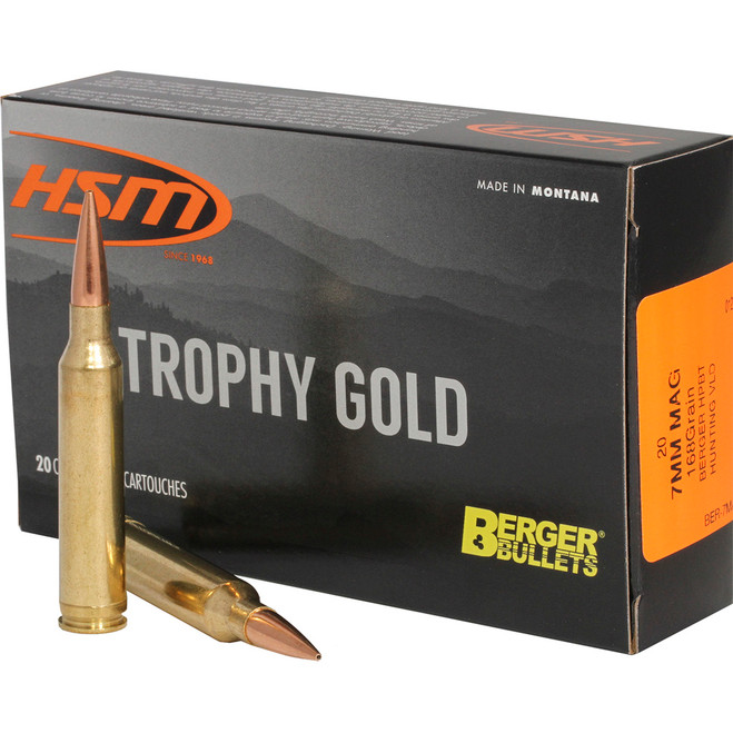 HSM Trophy Gold Rifle Ammunition 7mm Rem. Mag. Berger 168 gr. 20 rd. HSM Trophy Gold Rifle Ammunition 7mm Rem. Mag. Berger 168 gr. 20 rd.