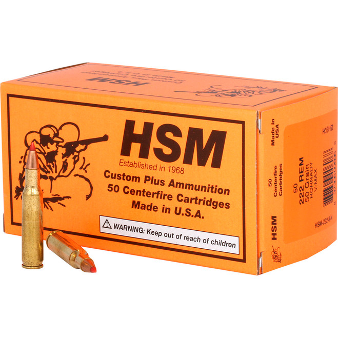 HSM Varmint Rifle Ammunition 222 Rem. V-Max 50 gr. 50 rd. HSM Varmint Rifle Ammunition 222 Rem. V-Max 50 gr. 50 rd.
