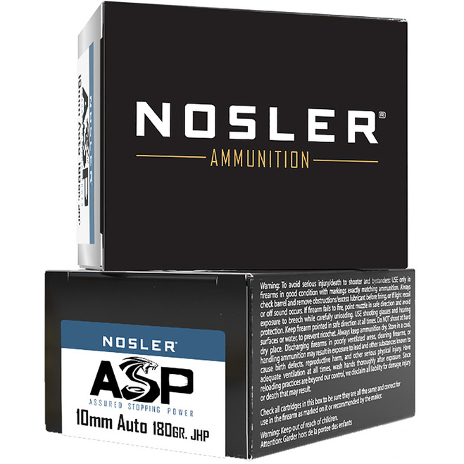 Nosler ASP Handgun Ammo 10mm 180 gr. HG JHP 20 rd. Nosler ASP Handgun Ammo 10mm 180 gr. HG JHP 20 rd.