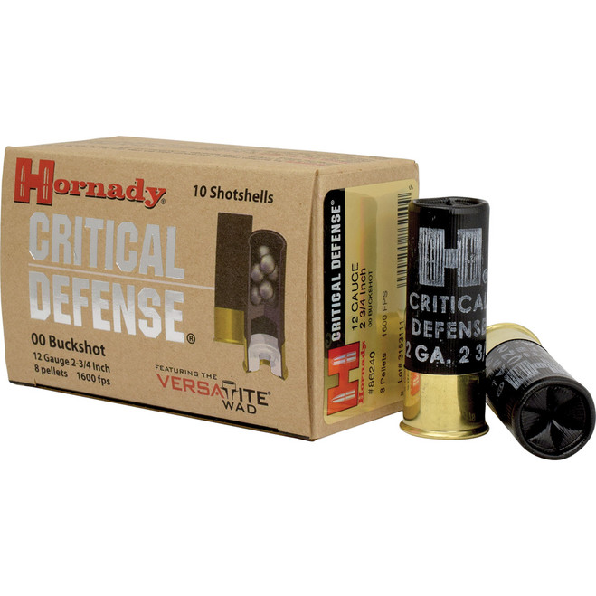 Hornady Critical Defense Buckshot Load 12 Gauge 2.75 in. 8 Pellets 00 Buck 10 rd. Hornady Critical Defense Buckshot Load 12 Gauge 2.75 in. 8 Pellets 00 Buck 10 rd.