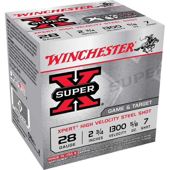 Winchester Super-X Xpert Hi-Velocity Steel 28 ga. 2.75 in. 5/8 oz. 7 Shot 25 rd. Winchester Super-X Xpert Hi-Velocity Steel 28 ga. 2.75 in. 5/8 oz. 7 Shot 25 rd.