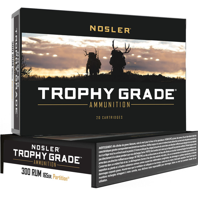 Nosler Trophy Grade Rifle Ammunition 300 RUM 165 gr. AB SP 20 rd. Nosler Trophy Grade Rifle Ammunition 300 RUM 165 gr. AB SP 20 rd.