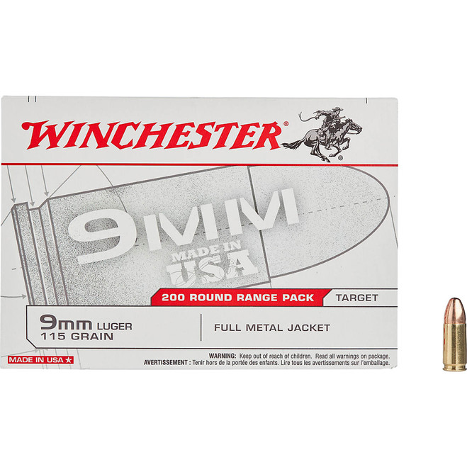 Winchester USA Pistol Ammo 9mm 115 gr. FMJ 200 rd. Winchester USA Pistol Ammo 9mm 115 gr. FMJ 200 rd.