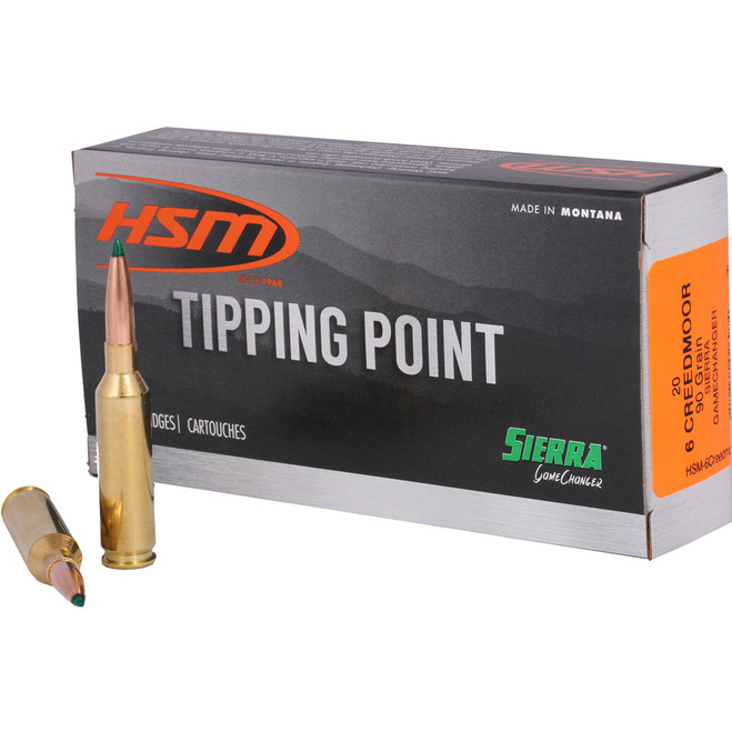 HSM Tipping Point Rifle Ammunition 6mm Creedmoor Sierra Gamechanger 90 gr. 20 rd. HSM Tipping Point Rifle Ammunition 6mm Creedmoor Sierra Gamechanger 90 gr. 20 rd.