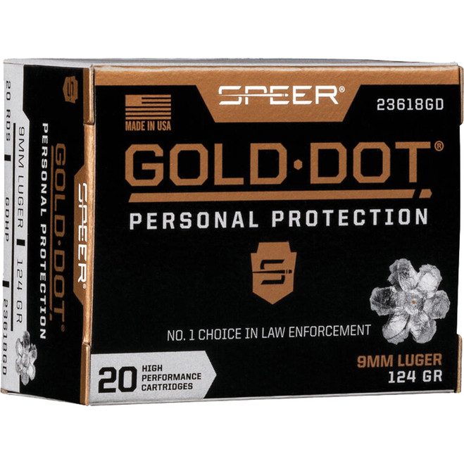 Speer Gold Dot Personal Protection Pistol Ammo 9mm 124 gr. HP 20 rd. Speer Gold Dot Personal Protection Pistol Ammo 9mm 124 gr. HP 20 rd.