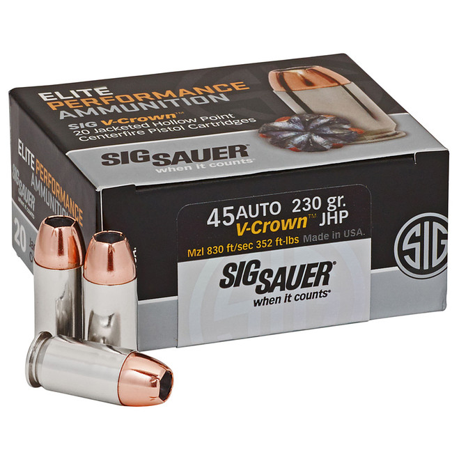 Sig Sauer Elite V-Crown Performance Pistol Ammo 45 ACP 230 gr. JHP 20 rds.