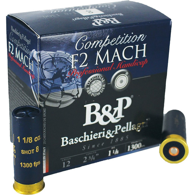 B&P F2 Mach Shotgun Loads 12 ga. 2.75 in. 1 1/8 oz. 1300 FPS 8 Shot 25 rd.