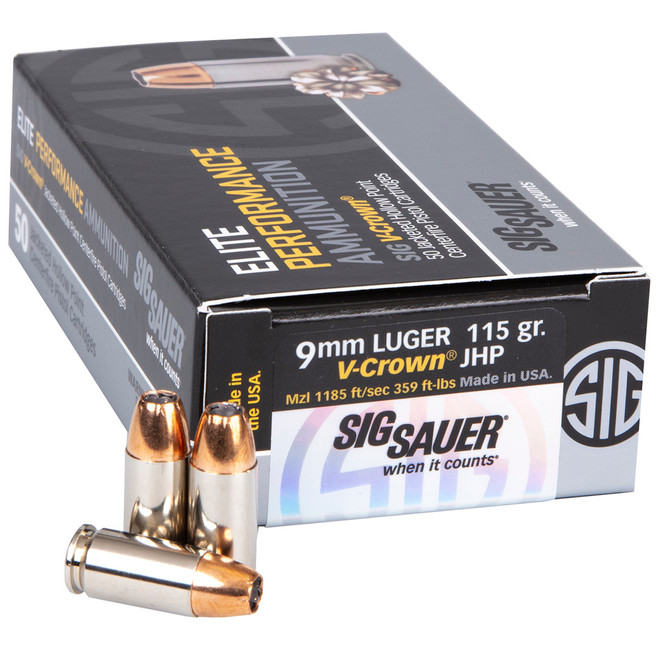 Sig Sauer Elite V-Crown Performance Pistol Ammo 9mm 115 gr. JHP 50 rds.