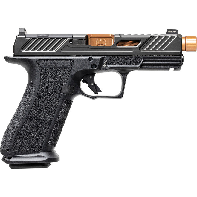 Shadow Systems XR920 Elite Slide Optic Pistol 9mm Black Frame 5.5 in Threaded Barrel Bronze 17rd Shadow Systems XR920 Elite Slide Optic Pistol 9mm Black Frame 5.5 in Threaded Barrel Bronze 17rd