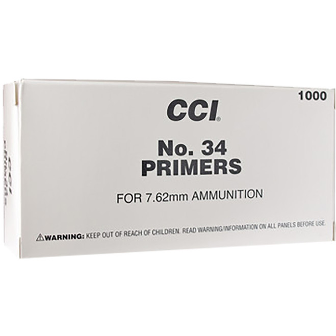 CCI Military Primers No. 34 for 7.62mm 1000 ct. HAZMAT CCI Military Primers No. 34 for 7.62mm 1000 ct. HAZMAT