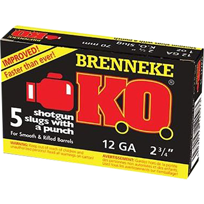 Brenneke KO Slugs 12 ga. 2 3/4 in. 1 oz. 5 rd. Brenneke KO Slugs 12 ga. 2 3/4 in. 1 oz. 5 rd.