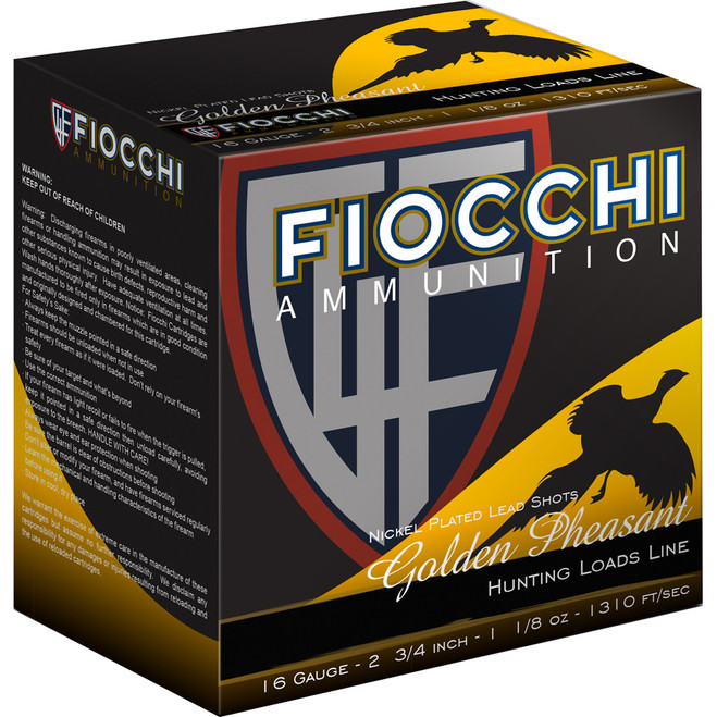 Fiocchi Golden Pheasant Shotgun Loads 16 ga. 2.75 in. 1 1/8 oz. 6 Shot 25 rd. Fiocchi Golden Pheasant Shotgun Loads 16 ga. 2.75 in. 1 1/8 oz. 6 Shot 25 rd.