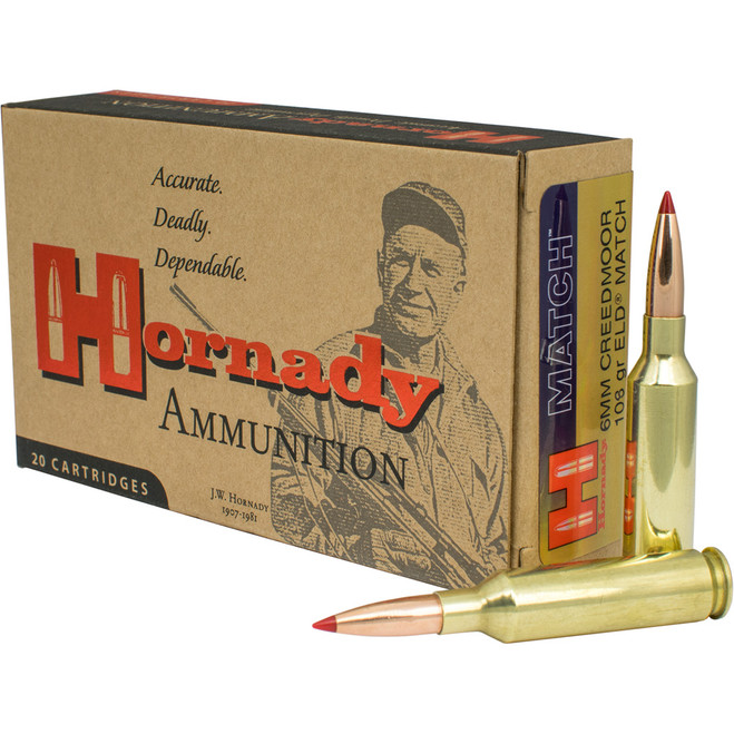 Hornady Match Rifle Ammo 6mm Creedmoor 108 gr. ELD Match 20 rd. Hornady Match Rifle Ammo 6mm Creedmoor 108 gr. ELD Match 20 rd.