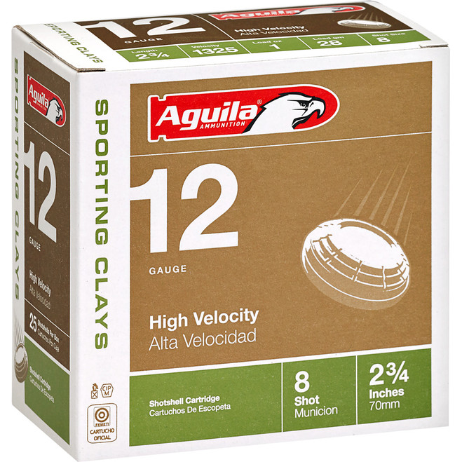 Aguila High Velocity Target Shotgun Load 12 ga. 2.75 in. 8 Shot 25 rd. Aguila High Velocity Target Shotgun Load 12 ga. 2.75 in. 8 Shot 25 rd.
