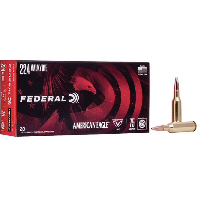 Federal American Eagle Rifle Ammo 224 Valkyrie 75 gr. TMJ 20 rd. Federal American Eagle Rifle Ammo 224 Valkyrie 75 gr. TMJ 20 rd.