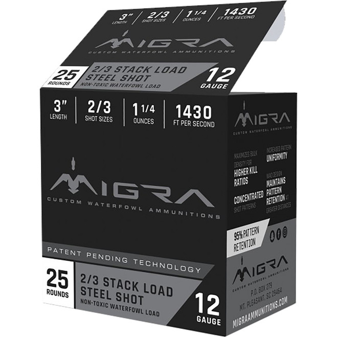 Migra Staxd Shotgun Ammo 12 ga. 3 in. 1.25 oz. 2-3 Shot 25 rd. Migra Staxd Shotgun Ammo 12 ga. 3 in. 1.25 oz. 2-3 Shot 25 rd.