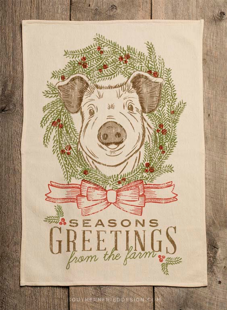 Farm Animal Kitchen Towel Floral Farmhouse Kitchen Decor Pig