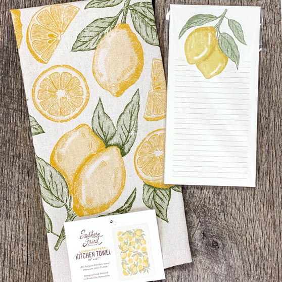 Lemon Pattern Bundle - Kitchen Towel & Notepad