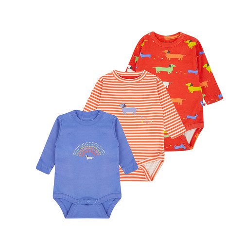Piccalilly Sausage Dog 3 Pack Baby Bodysuits