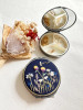 Navy Floral Embroidered Jewelry Box with Mirror