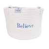 Embroidered Cotton Rope Basket - Believe Embroidered Cotton Rope Basket - Believe
