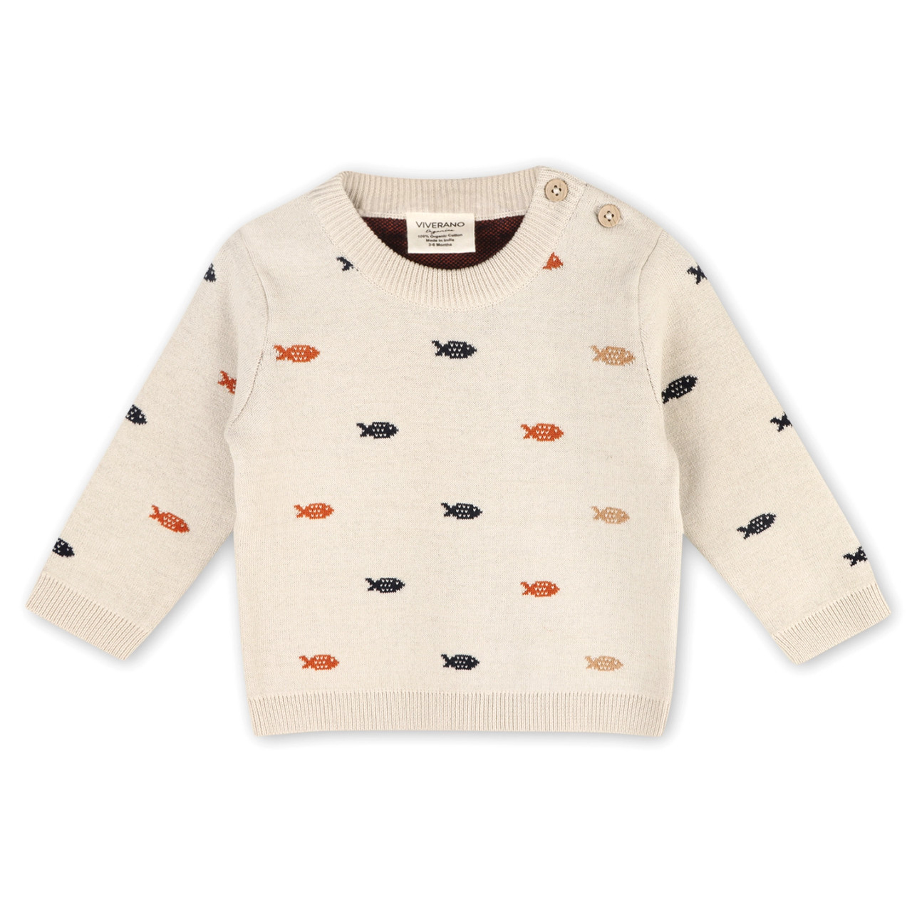 Organic Baby Sweater - Fish Jacquard, 0-3 Months