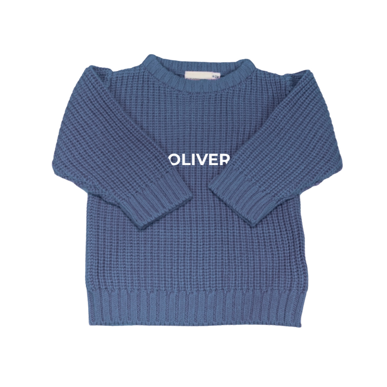 Personalized Organic Knit Baby Sweater - Blue Personalized Organic Knit Baby Sweater - Blue