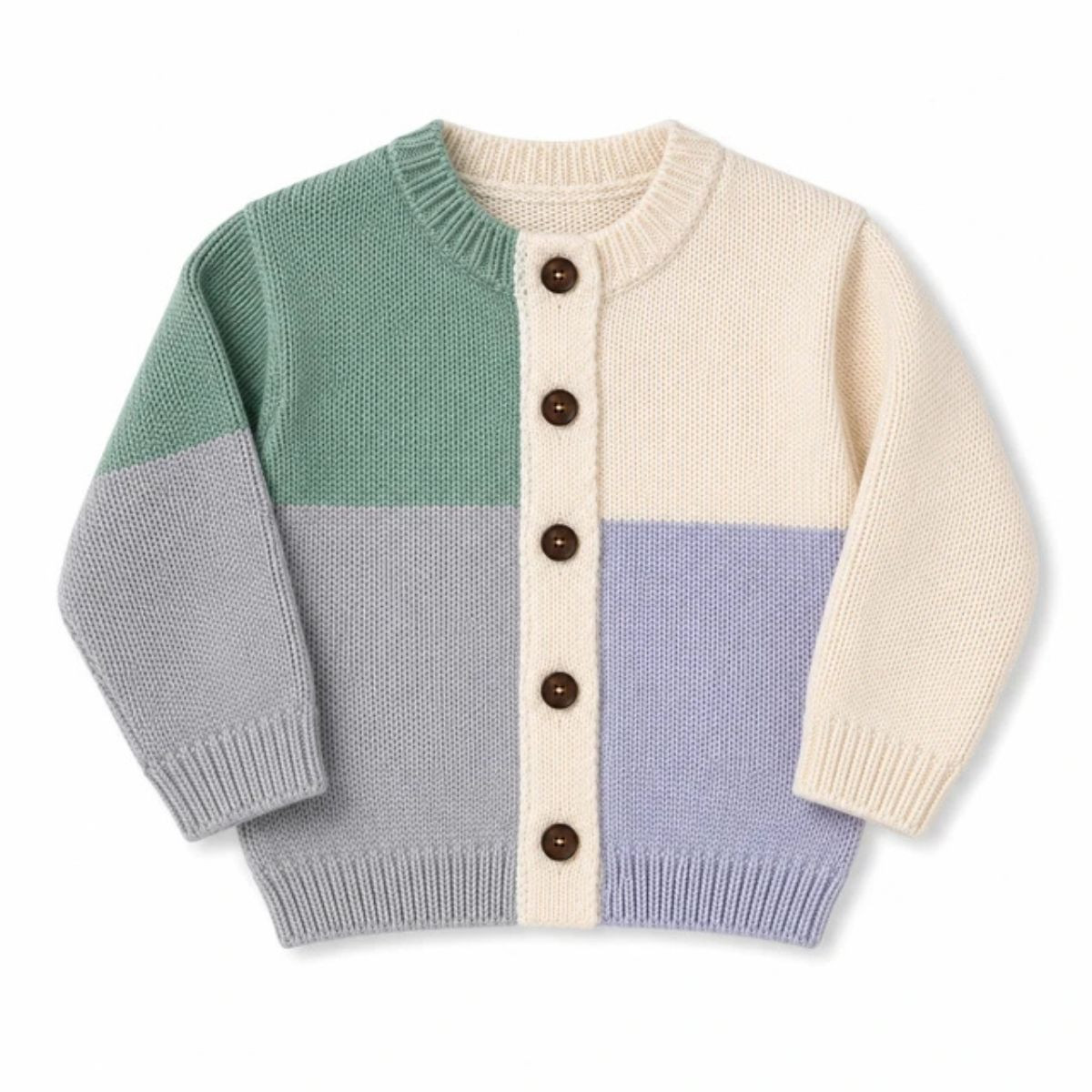 Organic Baby Cardigan - Colorblock Green & Grey